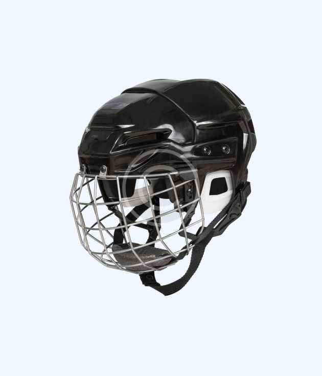 Black cage hockey helmet